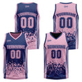 Traje de baloncesto reversible azul marino y rosa personalizado para adultos y niños