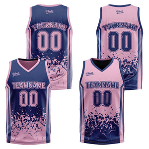 Traje de baloncesto reversible azul marino y rosa personalizado para adultos y niños