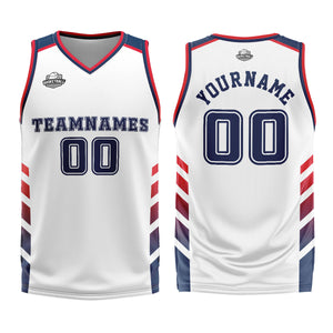 Uniforme de baloncesto personalizado blanco y azul con tu logotipo-nombre y número impresos