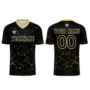 Conjunto personalizado de camiseta de fútbol negra y amarilla para niños y adultos
