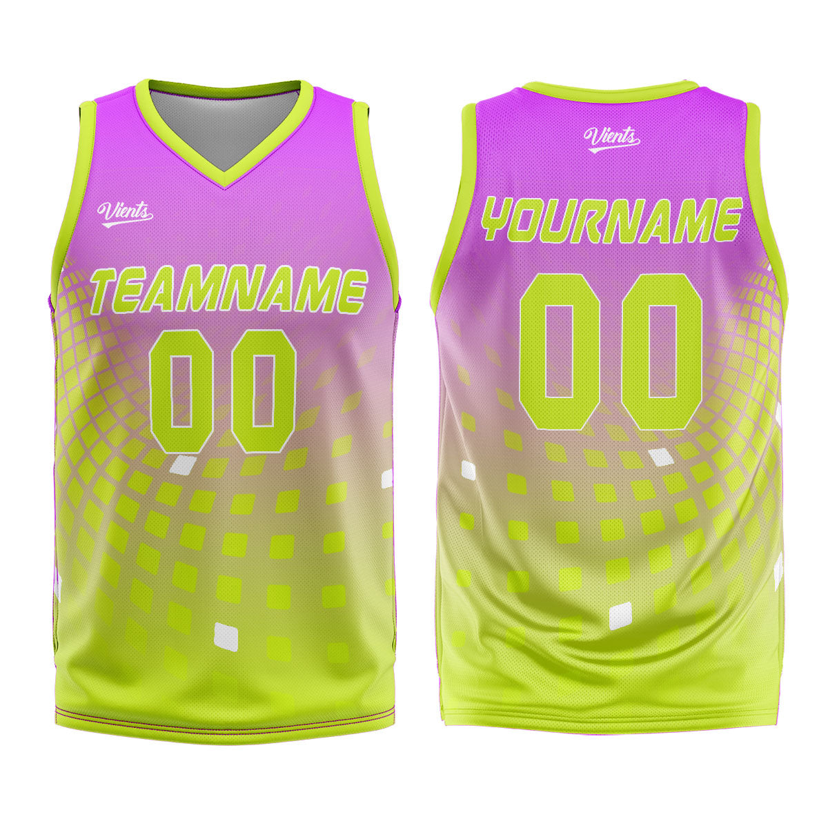 Uniforme de baloncesto personalizado de color morado claro y verde con tu logotipo-nombre y número impresos