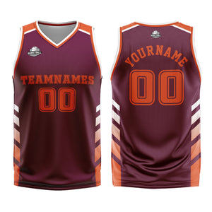 Uniforme de baloncesto personalizado rojo y naranja con tu logotipo-nombre y número impresos