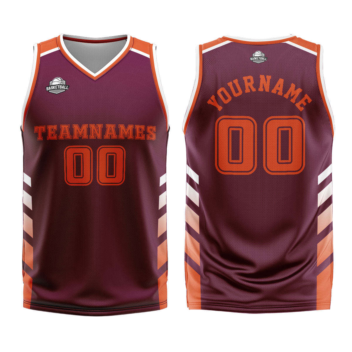 Uniforme de baloncesto personalizado rojo y naranja con tu logotipo-nombre y número impresos