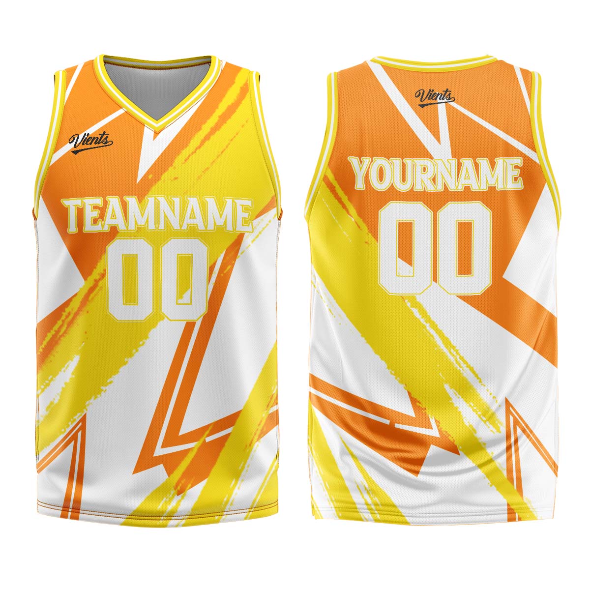 Uniforme de baloncesto personalizado de color naranja y amarillo con tu logotipo-nombre y número impresos