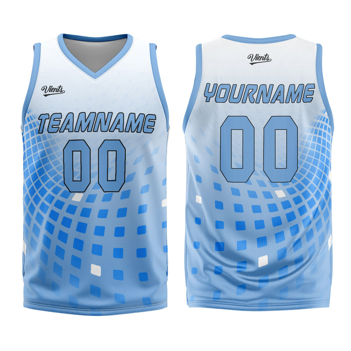 Uniforme de baloncesto personalizado blanco y azul con tu logotipo-nombre y número impresos