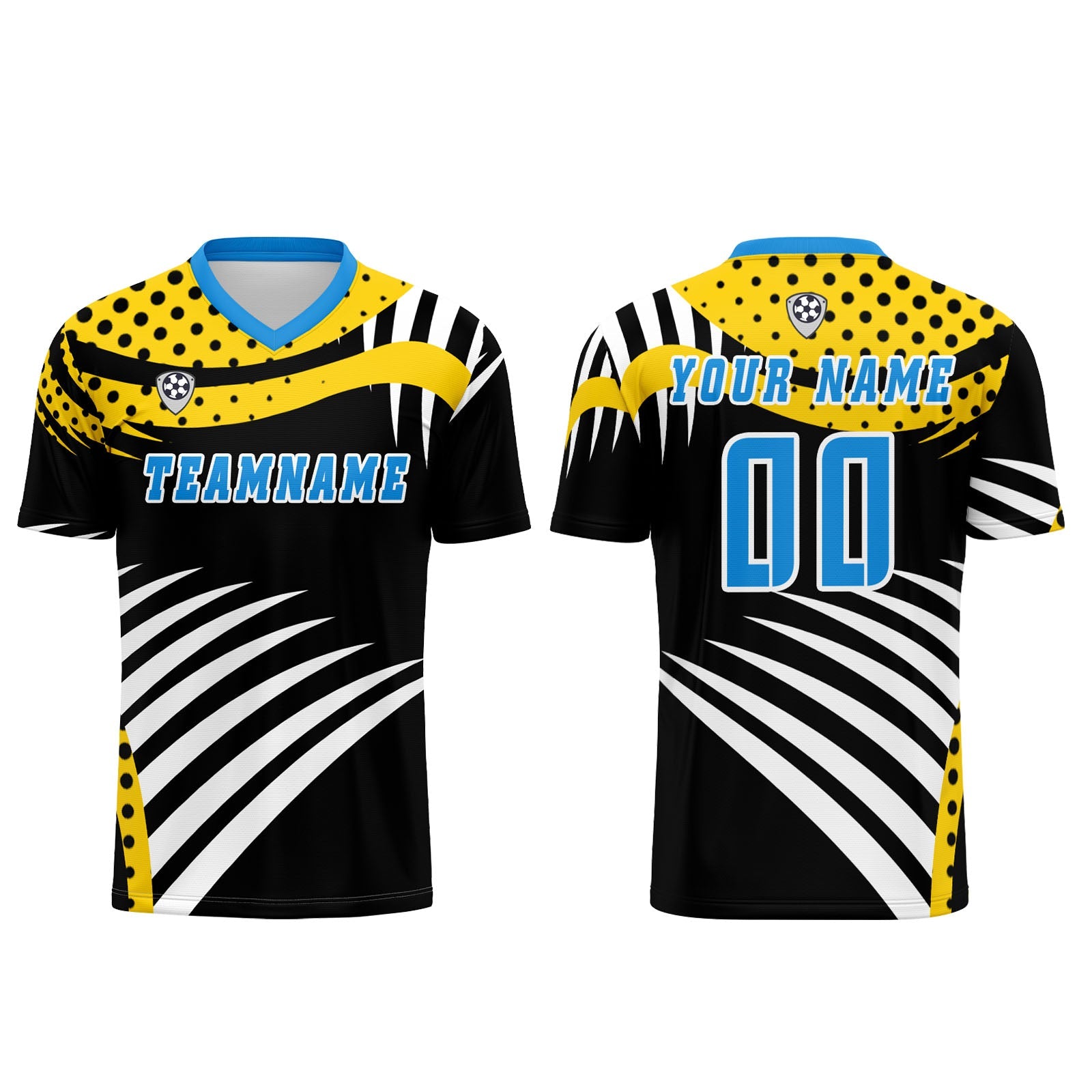 Conjunto personalizado de camiseta de uniforme amarilla y azul para niños y adultos