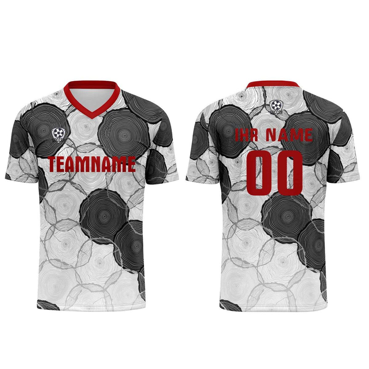 Conjunto personalizado de camiseta de uniforme blanca & roja y gris para niños y adultos