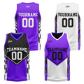 Traje de baloncesto reversible negro y morado personalizado para adultos y niños