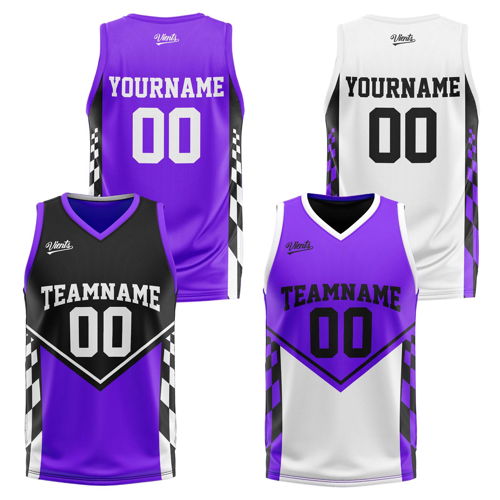 Traje de baloncesto reversible negro y morado personalizado para adultos y niños