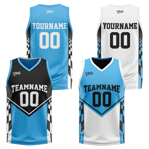 Traje de baloncesto reversible negro y azul personalizado para adultos y niños