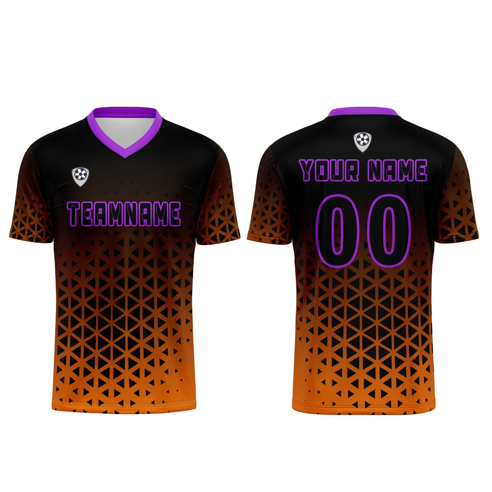 Conjunto personalizado de camiseta de uniforme naranja y morado para niños y adultos