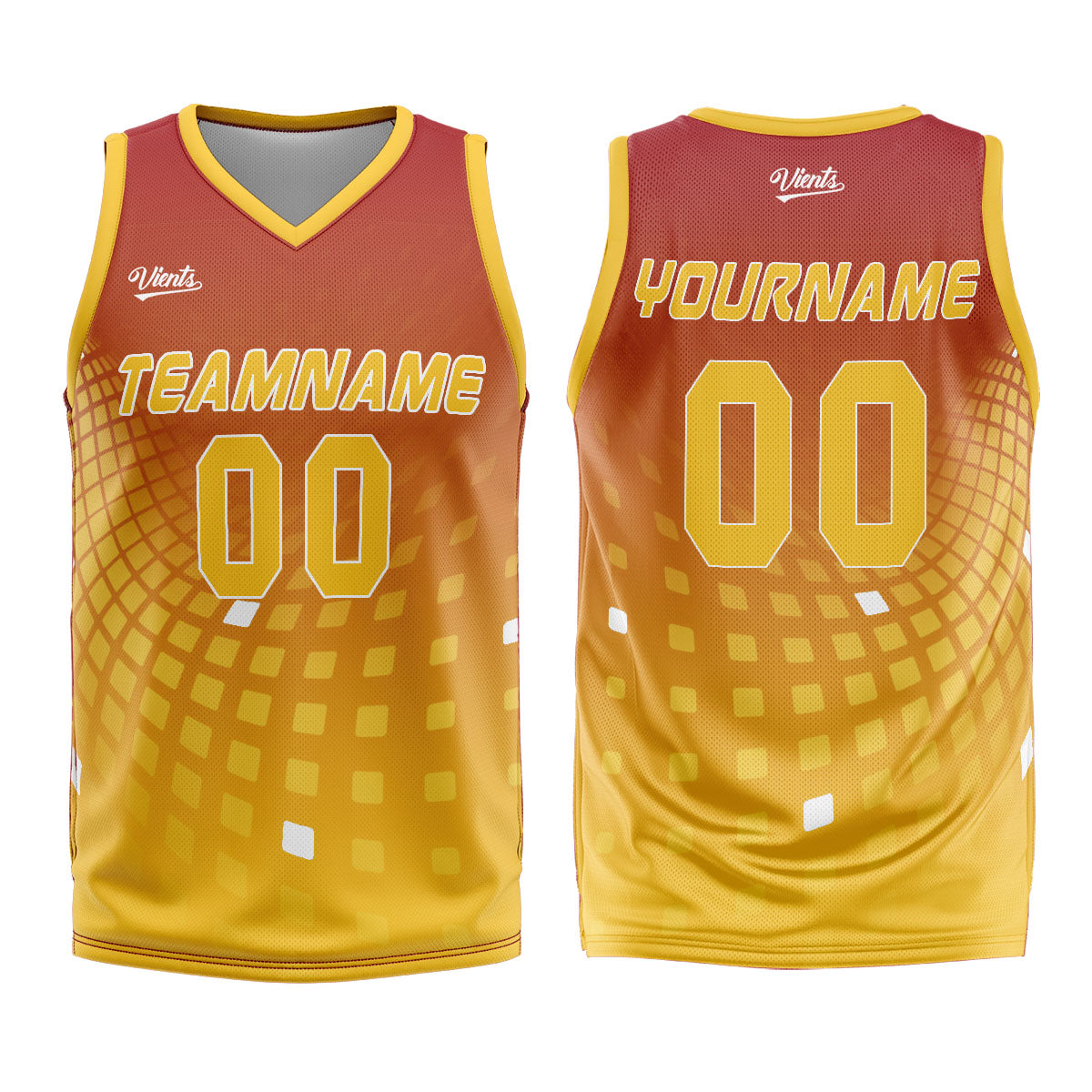 Uniforme de baloncesto personalizado rojo y amarillo con tu logotipo-nombre y número impresos