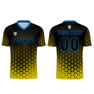 Conjunto personalizado de camiseta y uniforme amarillo y azul para niños y adultos