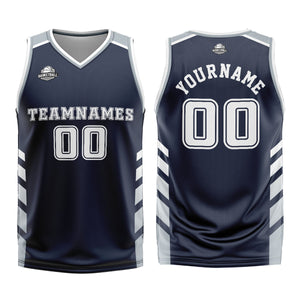 Uniforme de baloncesto personalizado azul marino gris con tu logotipo-nombre y número impresos