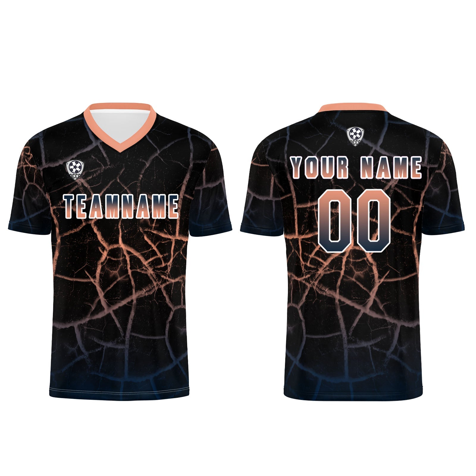 Conjunto personalizado de camiseta de fútbol color carne negra para niños y adultos
