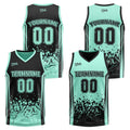 Traje de baloncesto reversible negro y verde claro personalizado para adultos y niños