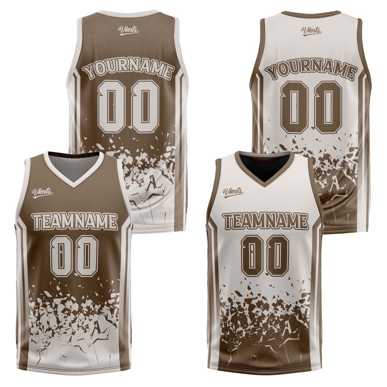 Traje de baloncesto reversible personalizado en marrón grisáceo mate para adultos y niños