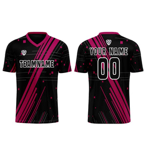 Conjunto personalizado de camiseta de uniforme negro y rojo rosa para niños y adultos