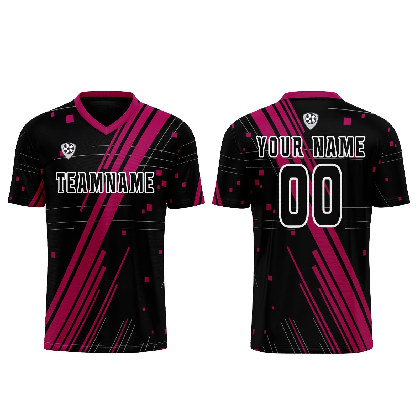 Conjunto personalizado de camiseta de uniforme negro y rojo rosa para niños y adultos