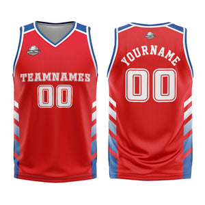 Uniforme de baloncesto personalizado rojo y azul con tu logotipo-nombre y número impresos