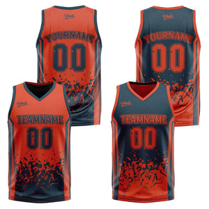 Traje de baloncesto reversible azul marino y naranja personalizado para adultos y niños