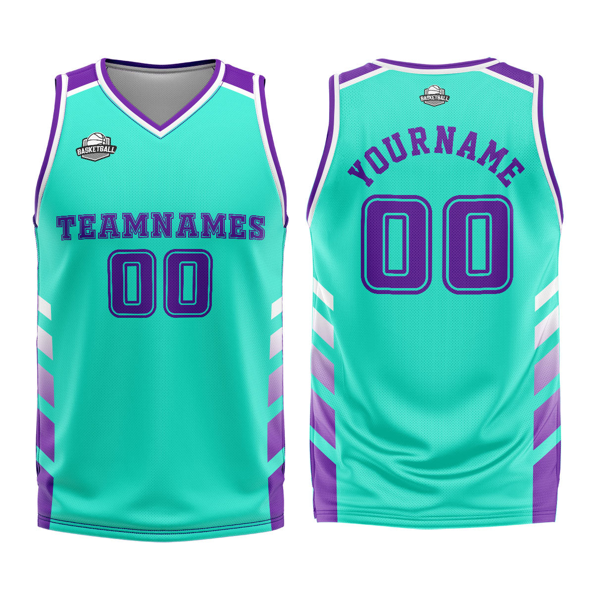 Uniforme de baloncesto personalizado color púrpura cian con tu logotipo-nombre y número impresos