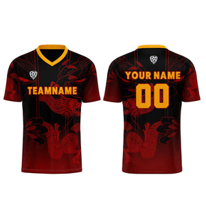 Conjunto personalizado de camiseta de uniforme rojo y naranja para niños y adultos