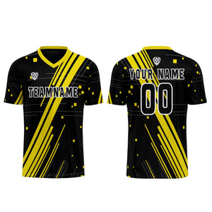 Conjunto personalizado de camiseta de uniforme negra y amarilla para niños y adultos