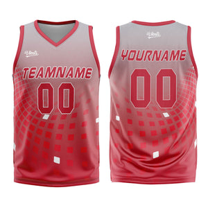 Uniforme de baloncesto personalizado gris y rojo con tu logotipo-nombre y número impresos
