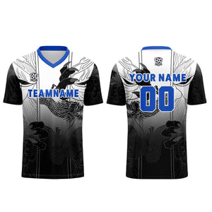 Conjunto personalizado de camiseta de uniforme negra y azul para niños y adultos