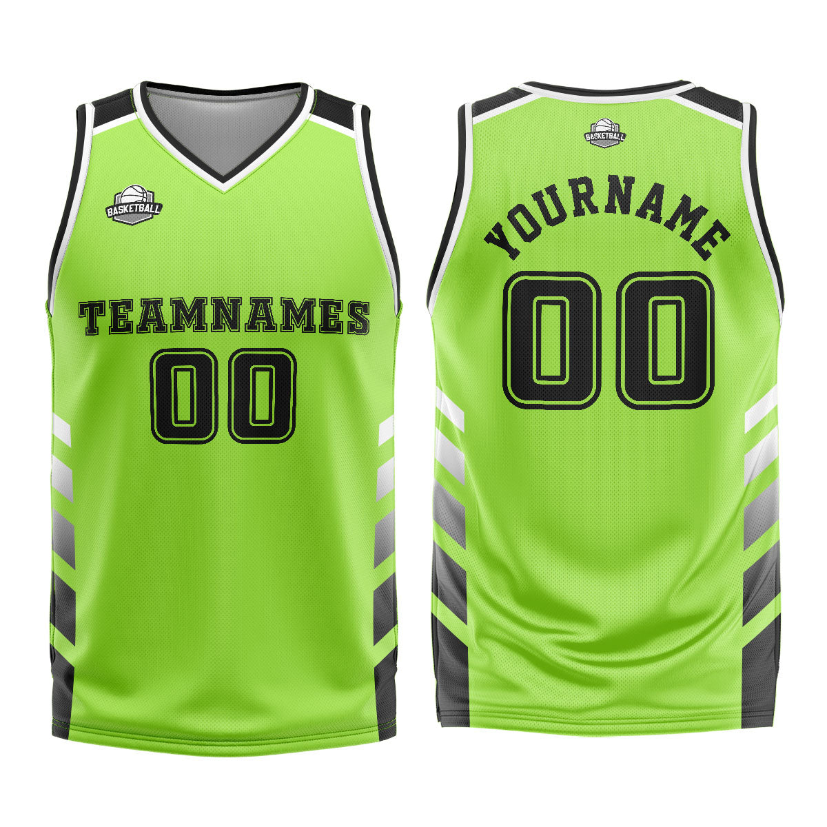 Uniforme de baloncesto personalizado verde y negro con tu logotipo-nombre y número impresos