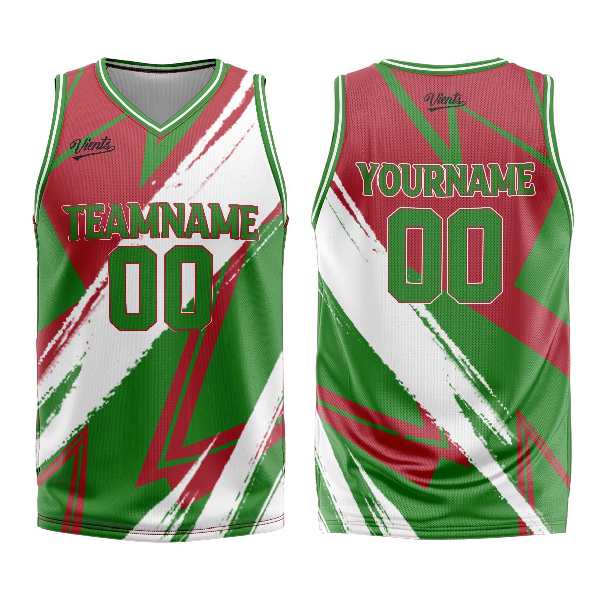 Uniforme de baloncesto personalizado rojo y verde con tu logotipo-nombre y número impresos