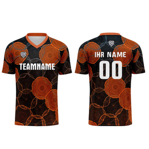 Conjunto personalizado de camiseta de uniforme negra y naranja para niños y adultos