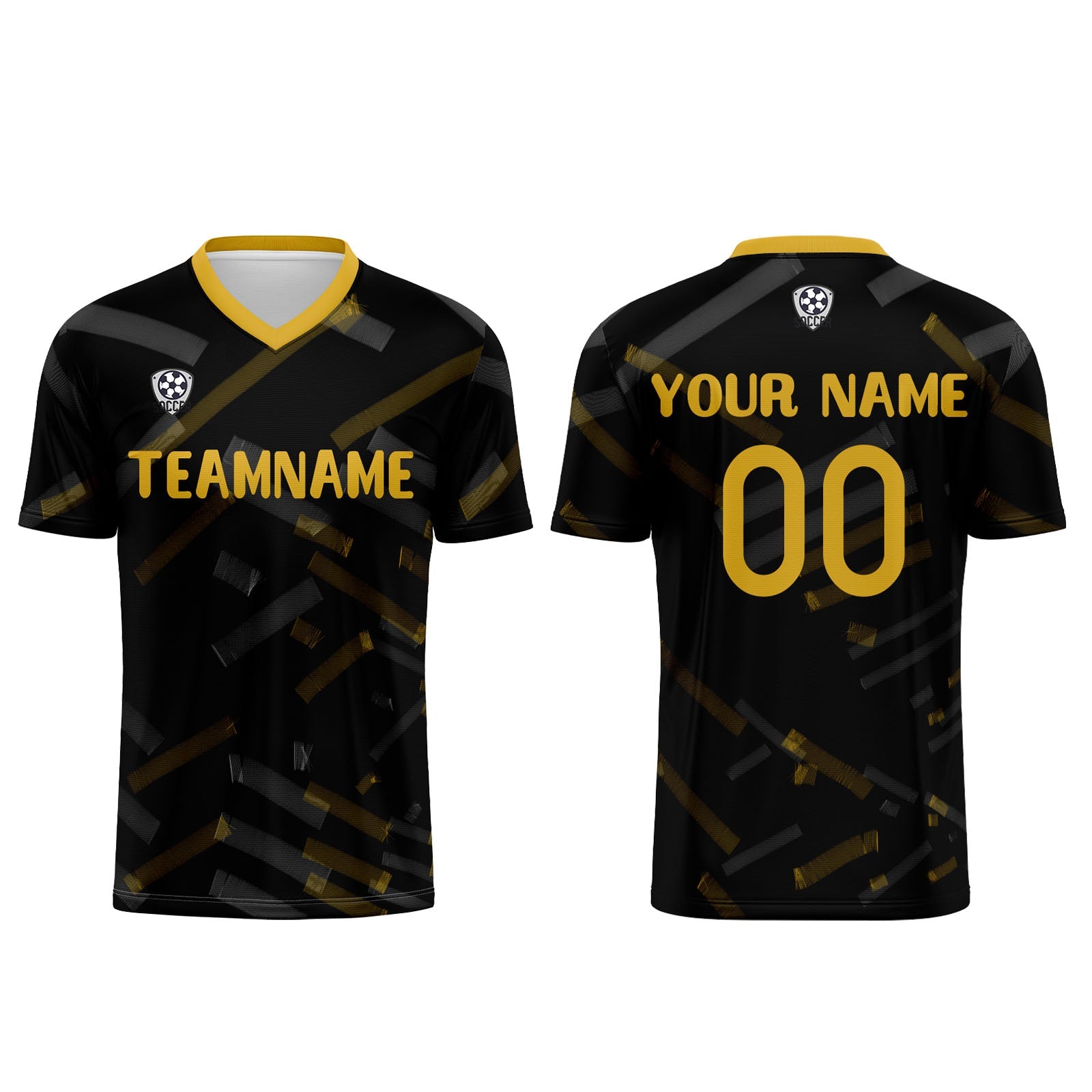 Conjunto personalizado de camiseta de fútbol negra y amarilla limón para niños y adultos