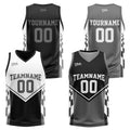 Traje de baloncesto reversible negro y gris personalizado para adultos y niños