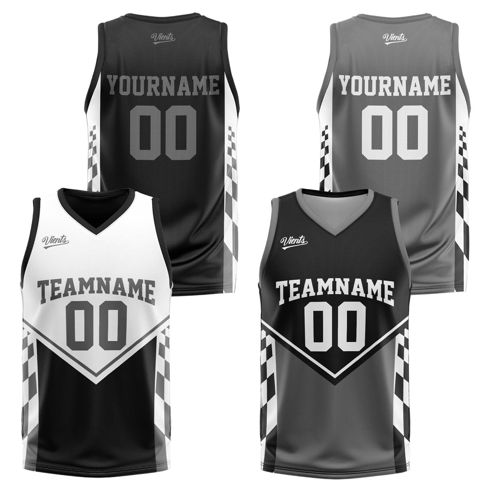 Traje de baloncesto reversible negro y gris personalizado para adultos y niños