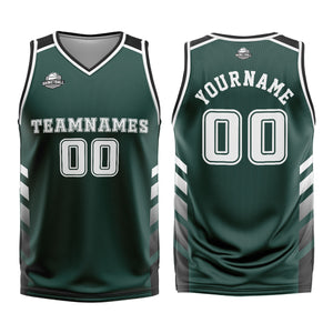 Uniforme de baloncesto personalizado verde y blanco con tu logotipo-nombre y número impresos