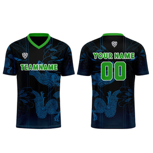 Conjunto personalizado de camiseta de uniforme azul y verde para niños y adultos