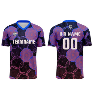 Conjunto personalizado de camiseta de uniforme azul y morado para niños y adultos
