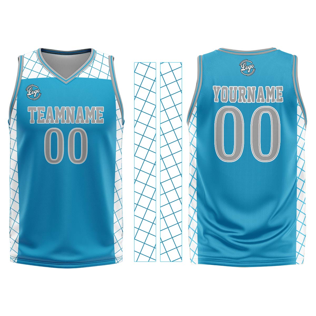 Uniforme de baloncesto personalizado azul grisáceo con tu logotipo-nombre y número impresos
