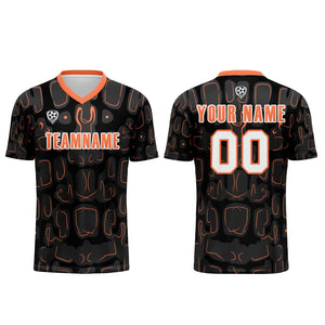 Conjunto personalizado de camiseta de fútbol negra y naranja para niños y adultos