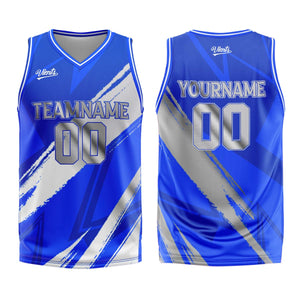 Uniforme de baloncesto personalizado azul grisáceo con tu logotipo-nombre y número impresos