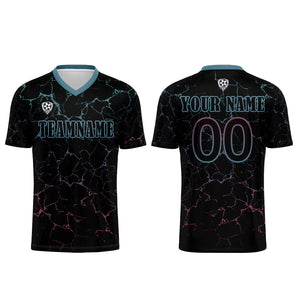 Conjunto personalizado de camiseta de fútbol negra y rosa para niños y adultos
