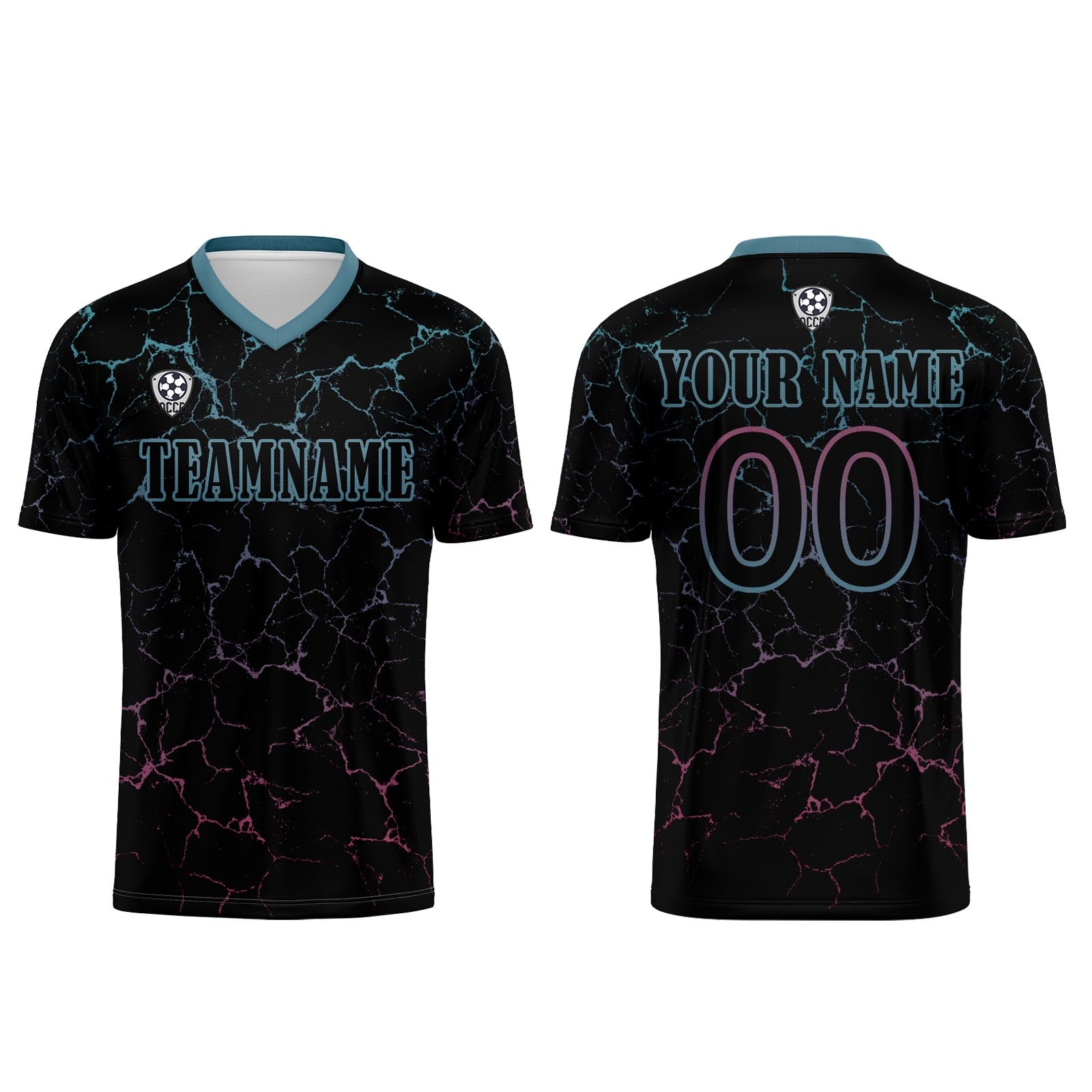 Conjunto personalizado de camiseta de fútbol negra y rosa para niños y adultos