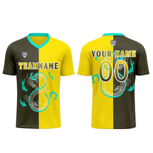 Conjunto personalizado de camiseta de uniforme amarilla y verde oliva para niños y adultos