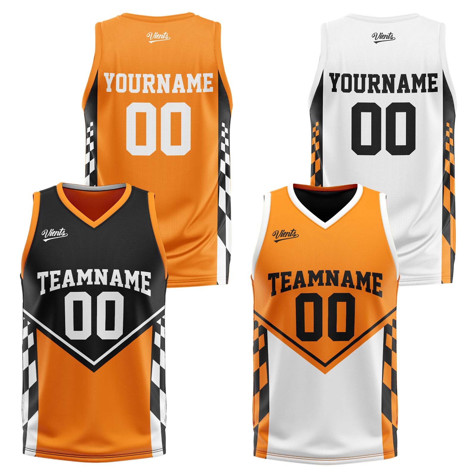 Traje de baloncesto reversible negro y naranja personalizado para adultos y niños