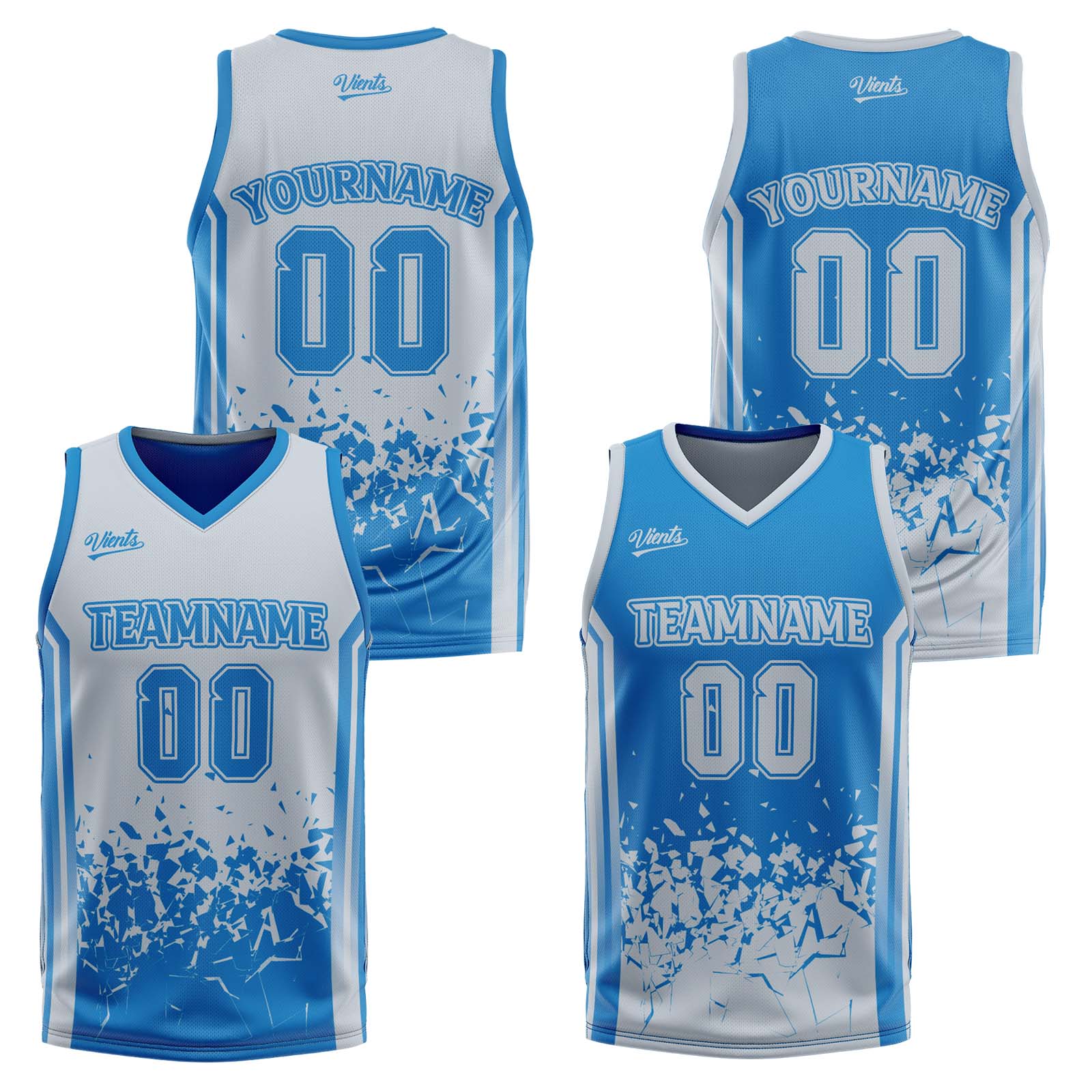 Traje de baloncesto reversible azul grisáceo personalizado para adultos y niños