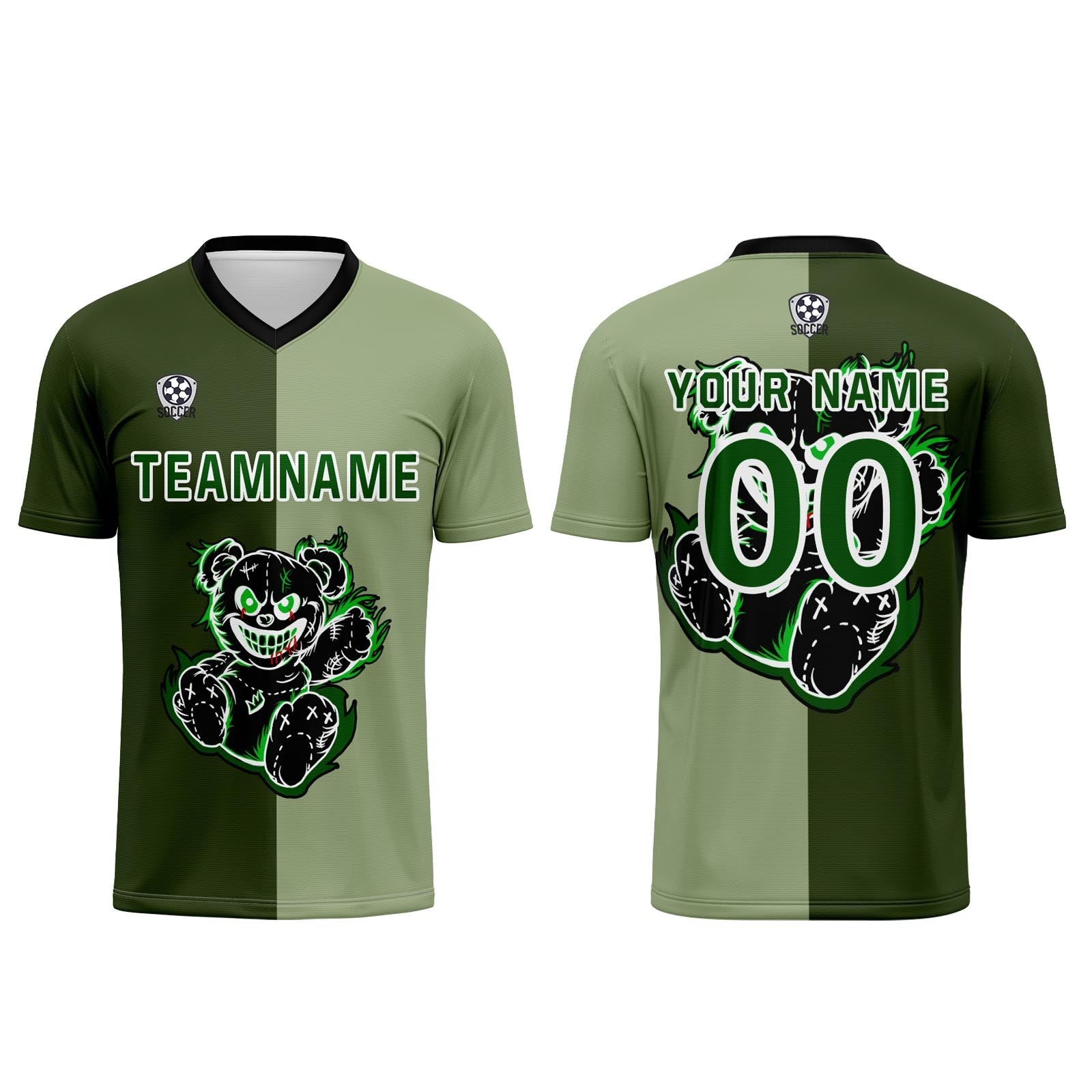 Conjunto personalizado de camiseta de fútbol verde para niños y adultos