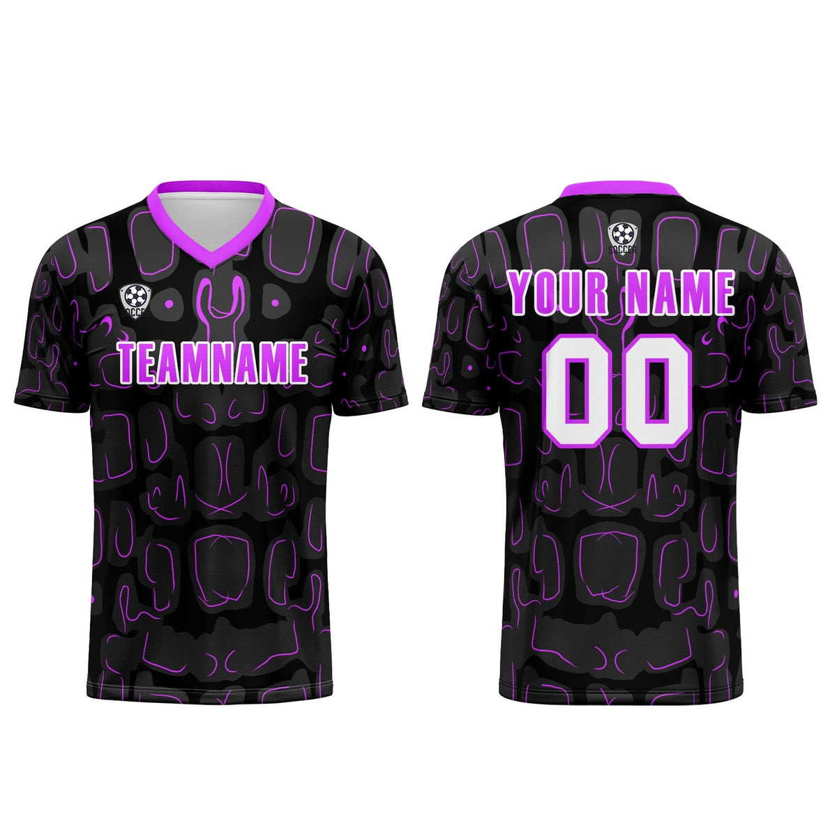 Conjunto personalizado de camiseta de fútbol negra y morada para niños y adultos