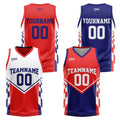 Traje de baloncesto reversible azul y rojo personalizado para adultos y niños
